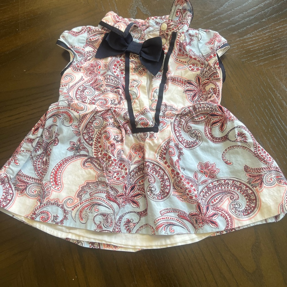 Janie & Jack Paisley Print Dress with Bow, Barley worn, size 3-6 months